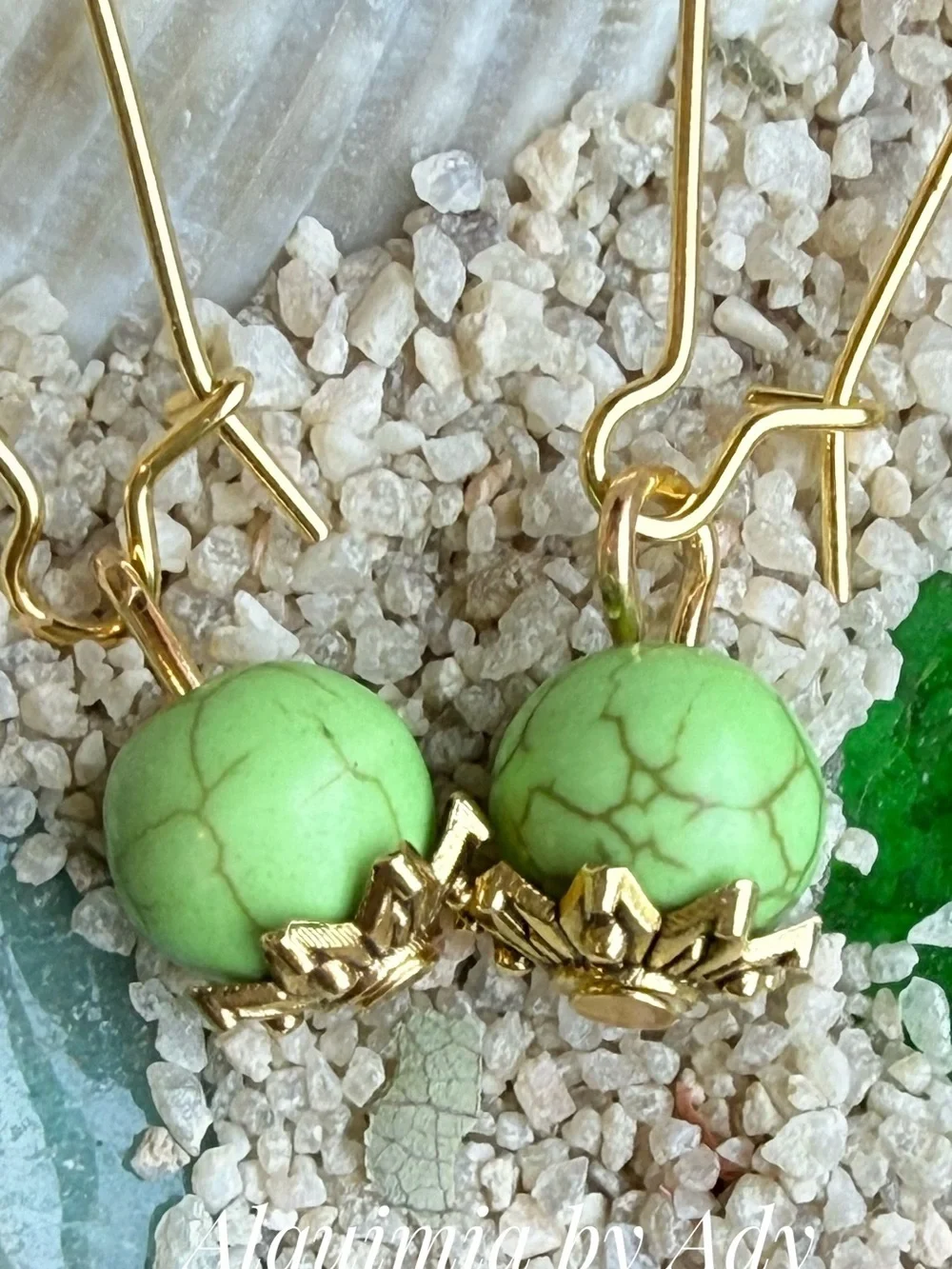 Apple Green howlite gold long dangling summer earrings